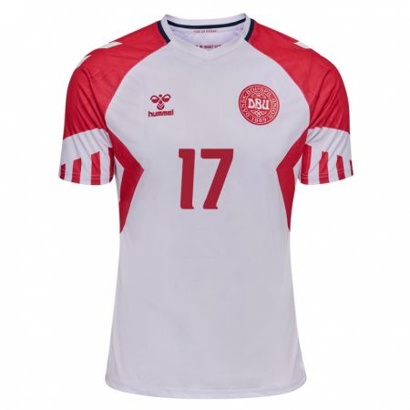 Kandiny Niño Camiseta Dinamarca Nicolas Madsen #17 Blanco 2ª Equipación 24-26 La Camisa Chile