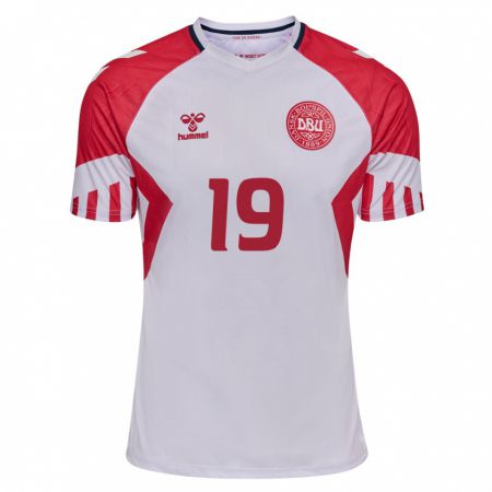Kandiny Niño Camiseta Dinamarca Asbjorn Bondergaard #19 Blanco 2ª Equipación 24-26 La Camisa Chile