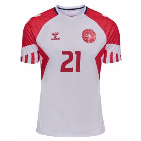 Kandiny Niño Camiseta Dinamarca Alexander Bah #21 Blanco 2ª Equipación 24-26 La Camisa Chile