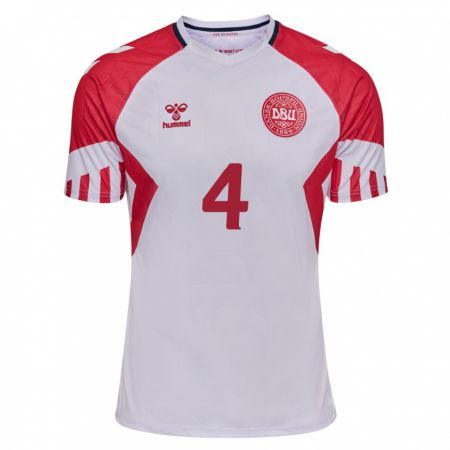 Kandiny Niño Camiseta Dinamarca Simon Kjaer #4 Blanco 2ª Equipación 24-26 La Camisa Chile