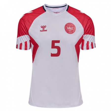 Kandiny Niño Camiseta Dinamarca Mathias Ross #5 Blanco 2ª Equipación 24-26 La Camisa Chile