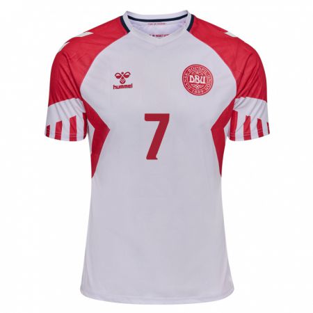 Kandiny Niño Camiseta Dinamarca Mathias Jensen #7 Blanco 2ª Equipación 24-26 La Camisa Chile