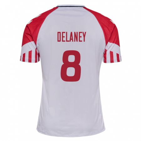 Kandiny Niño Camiseta Dinamarca Thomas Delaney #8 Blanco 2ª Equipación 24-26 La Camisa Chile
