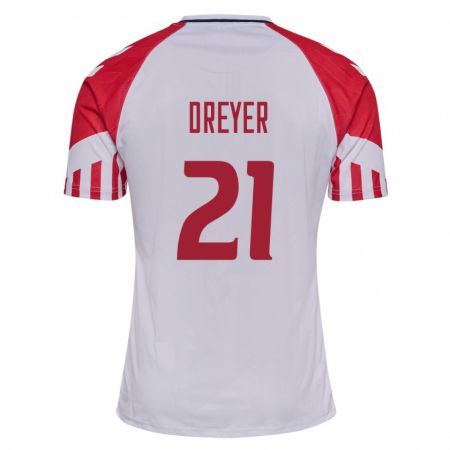 Kandiny Niño Camiseta Dinamarca Anders Dreyer #21 Blanco 2ª Equipación 24-26 La Camisa Chile