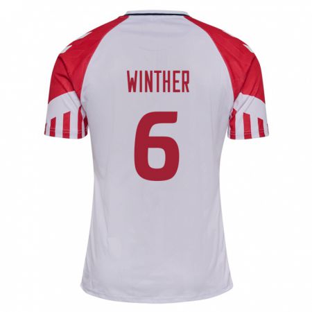 Kandiny Niño Camiseta Dinamarca Casper Winther #6 Blanco 2ª Equipación 24-26 La Camisa Chile