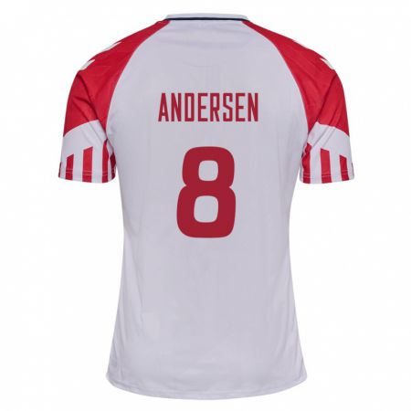 Kandiny Niño Camiseta Dinamarca Silas Andersen #8 Blanco 2ª Equipación 24-26 La Camisa Chile