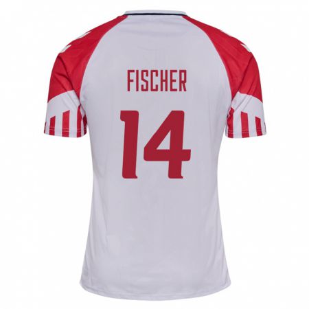Kandiny Niño Camiseta Dinamarca Mikkel Fischer #14 Blanco 2ª Equipación 24-26 La Camisa Chile