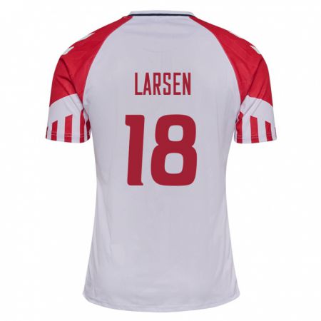 Kandiny Niño Camiseta Dinamarca Lukas Larsen #18 Blanco 2ª Equipación 24-26 La Camisa Chile