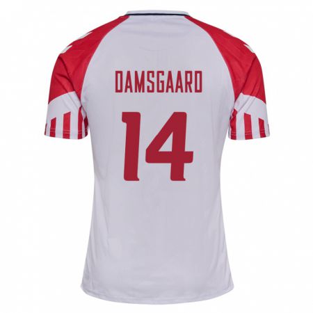 Kandiny Niño Camiseta Dinamarca Mikkel Damsgaard #14 Blanco 2ª Equipación 24-26 La Camisa Chile