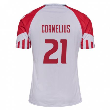 Kandiny Niño Camiseta Dinamarca Andreas Cornelius #21 Blanco 2ª Equipación 24-26 La Camisa Chile