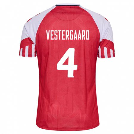 Kandiny Hombre Camiseta Dinamarca Jannik Vestergaard #4 Rojo 1ª Equipación 24-26 La Camisa Chile