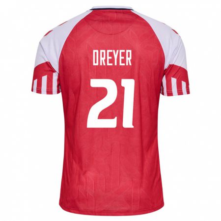 Kandiny Hombre Camiseta Dinamarca Anders Dreyer #21 Rojo 1ª Equipación 24-26 La Camisa Chile