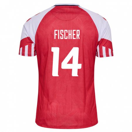 Kandiny Hombre Camiseta Dinamarca Mikkel Fischer #14 Rojo 1ª Equipación 24-26 La Camisa Chile