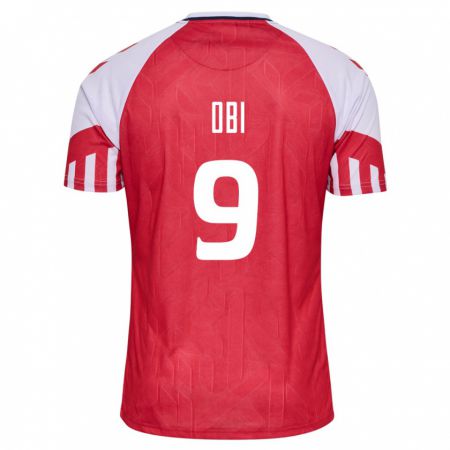 Kandiny Hombre Camiseta Dinamarca Chido Obi #9 Rojo 1ª Equipación 24-26 La Camisa Chile