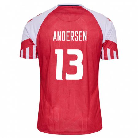 Kandiny Hombre Camiseta Dinamarca Frej Andersen #13 Rojo 1ª Equipación 24-26 La Camisa Chile