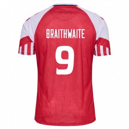 Kandiny Hombre Camiseta Dinamarca Martin Braithwaite #9 Rojo 1ª Equipación 24-26 La Camisa Chile