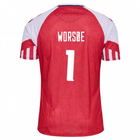 Kandiny Hombre Camiseta Dinamarca Laura Worsoe #1 Rojo 1ª Equipación 24-26 La Camisa Chile