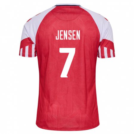Kandiny Hombre Camiseta Dinamarca Victor Jensen #7 Rojo 1ª Equipación 24-26 La Camisa Chile