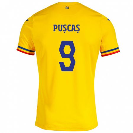 Kandiny Hombre Camiseta Rumania George Pușcaș #9 Amarillo 1ª Equipación 24-26 La Camisa Chile
