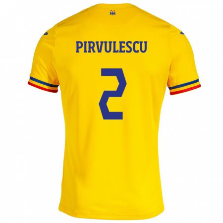 Kandiny Hombre Camiseta Rumania Sergiu Pîrvulescu #2 Amarillo 1ª Equipación 24-26 La Camisa Chile