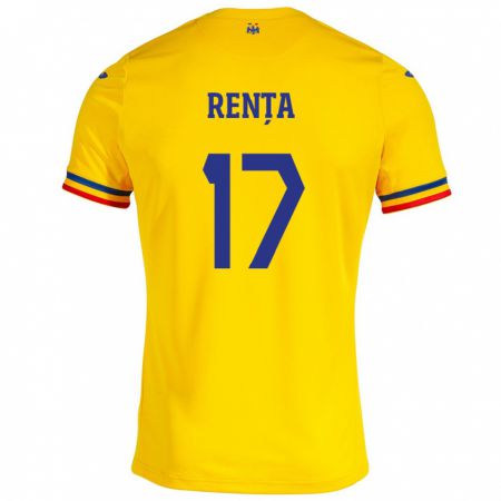 Kandiny Hombre Camiseta Rumania Denis Rența #17 Amarillo 1ª Equipación 24-26 La Camisa Chile