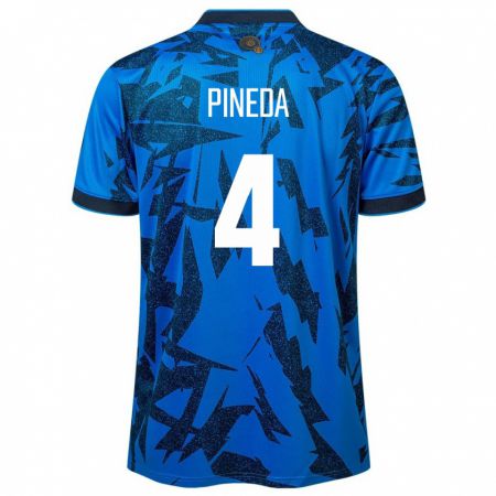 Kandiny Hombre Camiseta El Salvador Wálter Pineda #4 Azul 1ª Equipación 24-26 La Camisa Chile