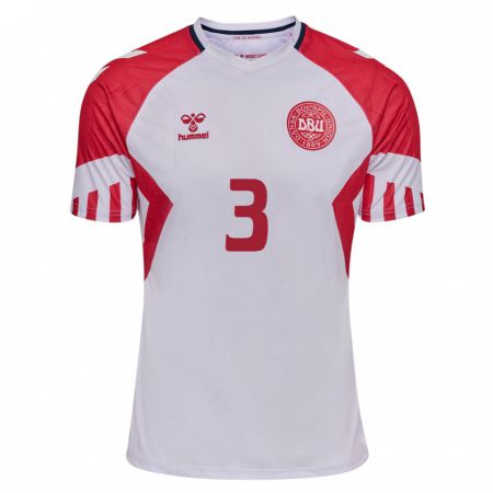 Kandiny Hombre Camiseta Dinamarca Rasmus Carstensen #3 Blanco 2ª Equipación 24-26 La Camisa Chile