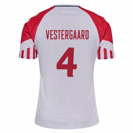 Kandiny Hombre Camiseta Dinamarca Jannik Vestergaard #4 Blanco 2ª Equipación 24-26 La Camisa Chile