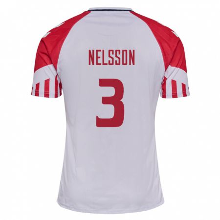 Kandiny Hombre Camiseta Dinamarca Victor Nelsson #3 Blanco 2ª Equipación 24-26 La Camisa Chile