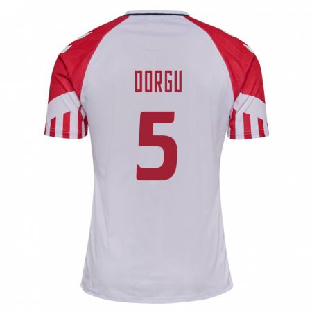 Kandiny Hombre Camiseta Dinamarca Patrick Dorgu #5 Blanco 2ª Equipación 24-26 La Camisa Chile