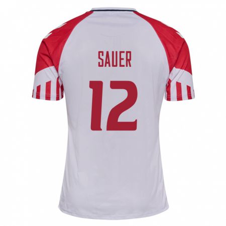 Kandiny Hombre Camiseta Dinamarca Mathias Sauer #12 Blanco 2ª Equipación 24-26 La Camisa Chile