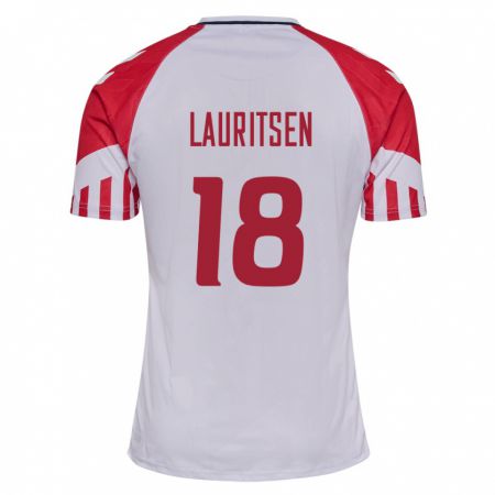 Kandiny Hombre Camiseta Dinamarca Tobias Lauritsen #18 Blanco 2ª Equipación 24-26 La Camisa Chile