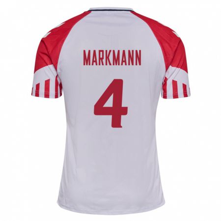 Kandiny Hombre Camiseta Dinamarca Noah Markmann #4 Blanco 2ª Equipación 24-26 La Camisa Chile