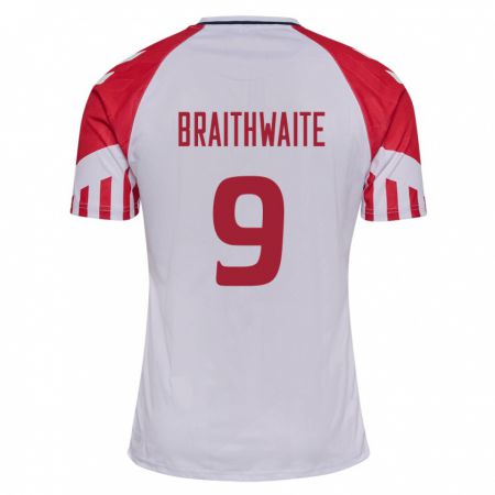 Kandiny Hombre Camiseta Dinamarca Martin Braithwaite #9 Blanco 2ª Equipación 24-26 La Camisa Chile
