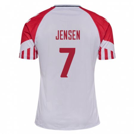 Kandiny Hombre Camiseta Dinamarca Victor Jensen #7 Blanco 2ª Equipación 24-26 La Camisa Chile