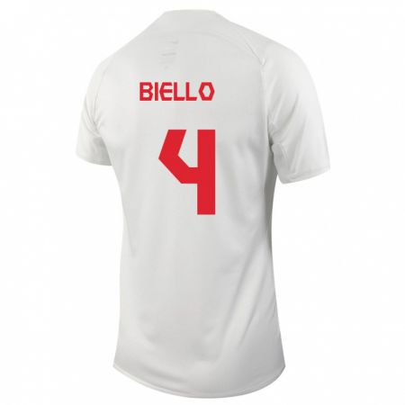Kandiny Hombre Camiseta Canadá Alessandro Biello #4 Blanco 2ª Equipación 24-26 La Camisa Chile