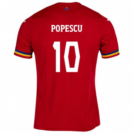 Kandiny Hombre Camiseta Rumania Octavian Popescu #10 Rojo 2ª Equipación 24-26 La Camisa Chile