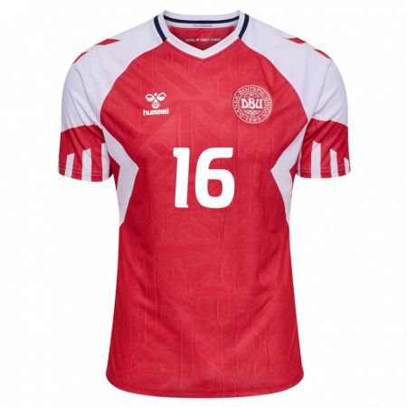 Kandiny Mujer Camiseta Dinamarca Tobias Breum-Harild #16 Rojo 1ª Equipación 24-26 La Camisa Chile