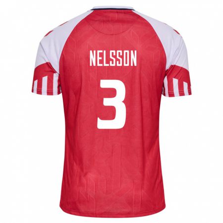 Kandiny Mujer Camiseta Dinamarca Victor Nelsson #3 Rojo 1ª Equipación 24-26 La Camisa Chile