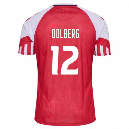 Kandiny Mujer Camiseta Dinamarca Kasper Dolberg #12 Rojo 1ª Equipación 24-26 La Camisa Chile