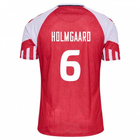 Kandiny Mujer Camiseta Dinamarca Karen Holmgaard #6 Rojo 1ª Equipación 24-26 La Camisa Chile