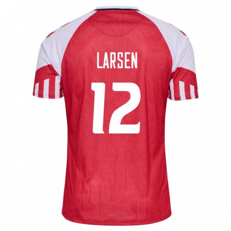 Kandiny Mujer Camiseta Dinamarca Stine Larsen #12 Rojo 1ª Equipación 24-26 La Camisa Chile