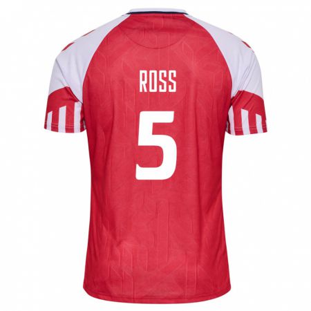 Kandiny Mujer Camiseta Dinamarca Mathias Ross #5 Rojo 1ª Equipación 24-26 La Camisa Chile