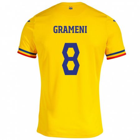Kandiny Mujer Camiseta Rumania Constantin Grameni #8 Amarillo 1ª Equipación 24-26 La Camisa Chile