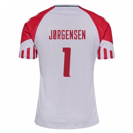 Kandiny Mujer Camiseta Dinamarca Filip Jørgensen #1 Blanco 2ª Equipación 24-26 La Camisa Chile