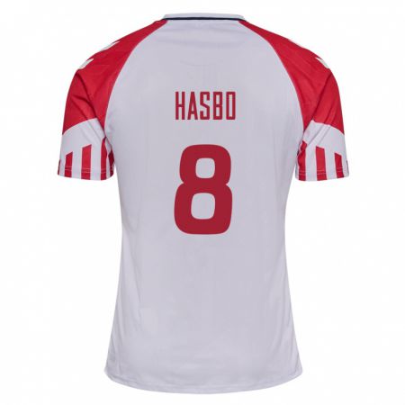 Kandiny Mujer Camiseta Dinamarca Josefine Hasbo #8 Blanco 2ª Equipación 24-26 La Camisa Chile