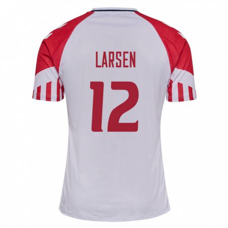 Kandiny Mujer Camiseta Dinamarca Stine Larsen #12 Blanco 2ª Equipación 24-26 La Camisa Chile