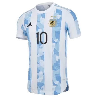 Hombre Selección De Fútbol De Argentina Camiseta Lionel Messi #10 1ª Equipación Azul Blanco 2021 Chile