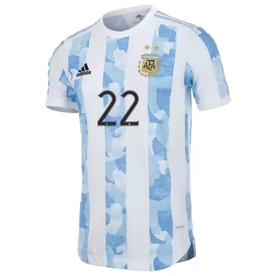 Hombre Selección De Fútbol De Argentina Camiseta Lautaro Martinez #22 1ª Equipación Azul Blanco 2021 Chile
