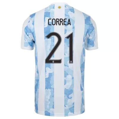 Mujer Selección de fútbol de Argentina Camiseta Angel Correa #21 1ª Equipación Azul Blanco 2021 Chile